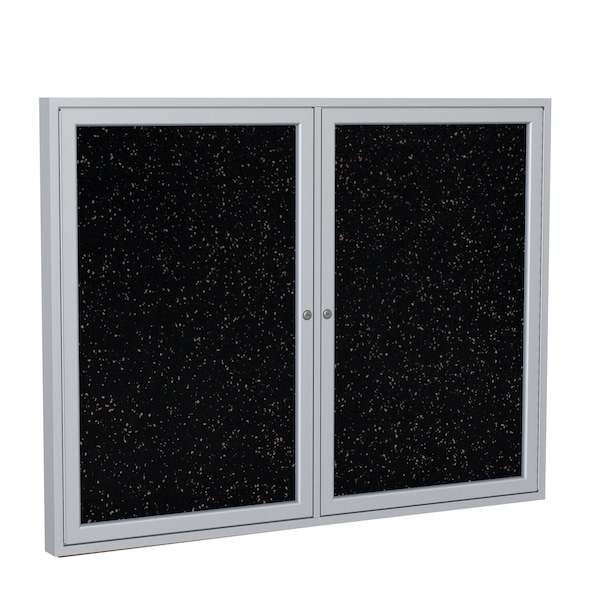 Enclosed Bulletin Board, 2 Door, Recycled Rubber, 4 ft H x 5 ft W, Tan Speckled